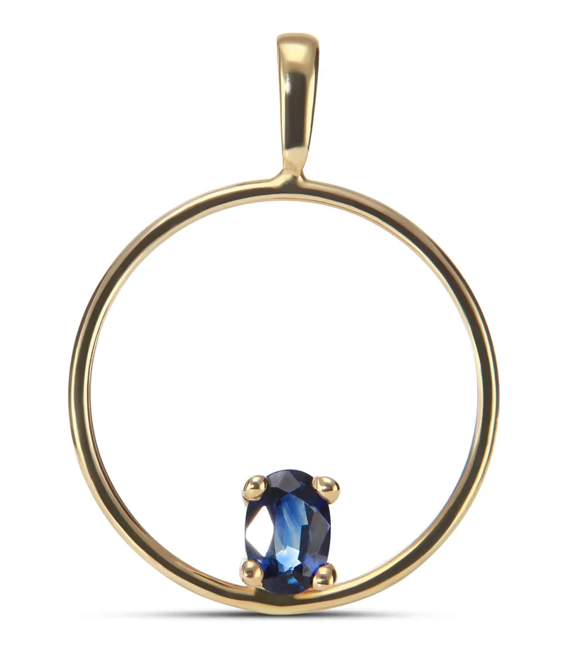 Pendentif Cercle Or Jaune Saphir Ovale 6x4mm