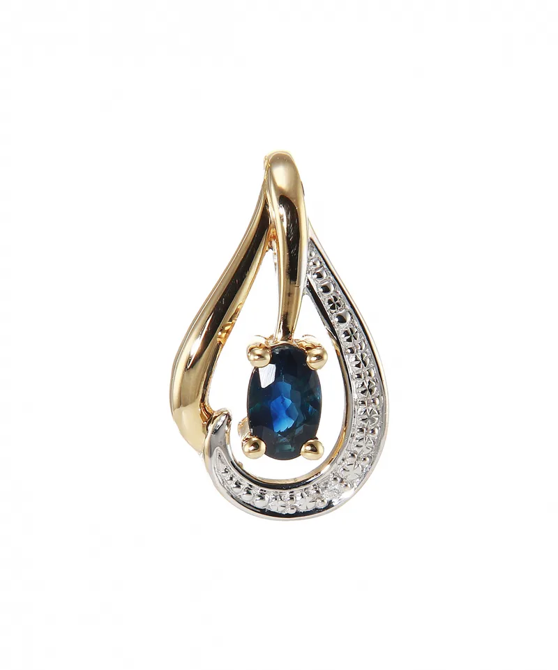 Pendentif Or 750 Saphir Ovale 4x3mm et Diamant