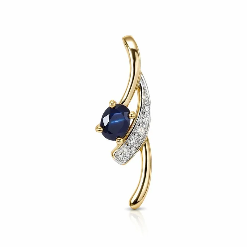 Pendentif Or 750 Saphir Ovale 4x3mm et Diamant